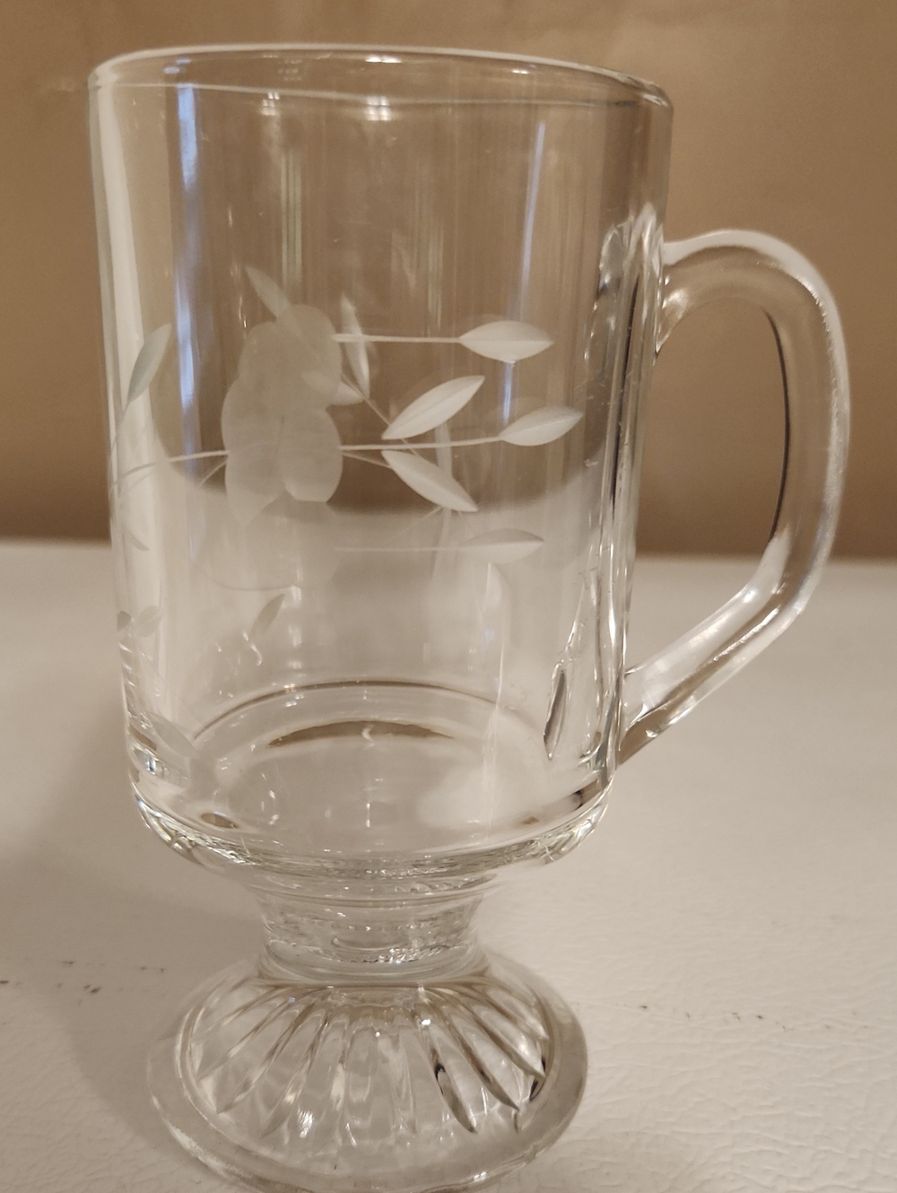 Clear Etched Glass Pedestal Mug - Transparent